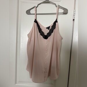 torrid Blush Pink Button-Front Cami with Black Lace Trim Size 0